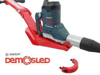 Demosled - Patented attachment frame that is designed to allow the user to stand while using an SDS demolition hamme  Edit alt text